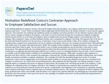 Essay on Motivation Redefined: Costco’s Contrarian Approach to Employee Satisfaction and Succes