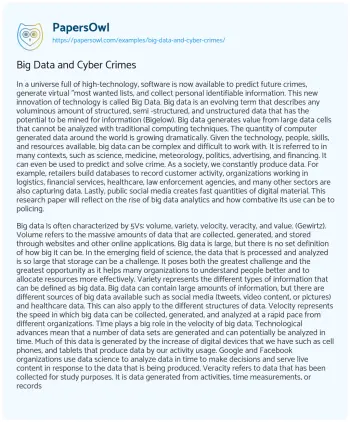 Essay on Big Data and Cyber Crimes