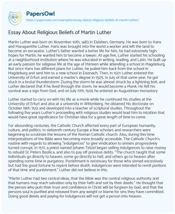 Essay on Essay about Religious Beliefs of Martin Luther