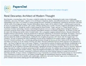 Essay on René Descartes: Architect of Modern Thought