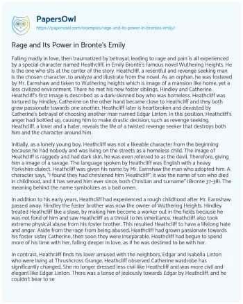 Essay on Rage and its Power in Bronte’s Emily