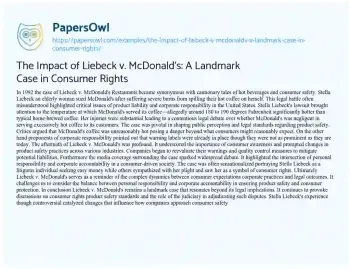 Essay on The Impact of Liebeck V. McDonald’s: a Landmark Case in Consumer Rights