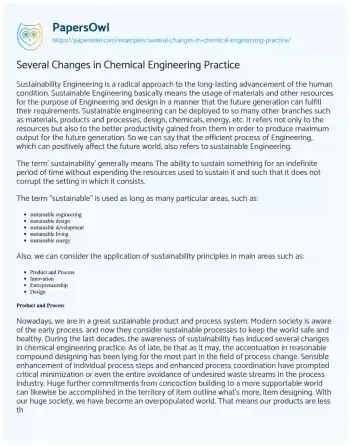 Essay on Chemical Engineering Evolution