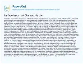 Essay on An Experience that Changed my Life