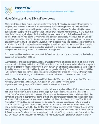 Essay on Hate Crimes and the Biblical Worldview