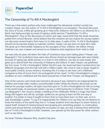 Essay on The Censorship of to Kill a Mockingbird