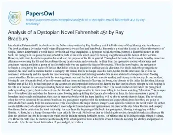 Essay on Analysis of a Dystopian Novel Fahrenheit 451 by Ray Bradbury