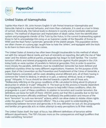 Essay on United States of Islamophobia