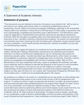 Essay on A Statement of Academic Interests