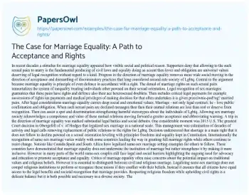 Essay on The Case for Marriage Equality: a Path to Acceptance and Rights