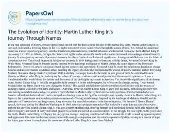 Essay on The Evolution of Identity: Martin Luther King Jr.’s Journey through Names