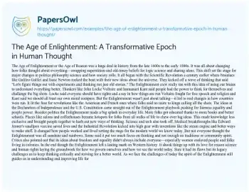 Essay on The Age of Enlightenment: a Transformative Epoch in Human Thought