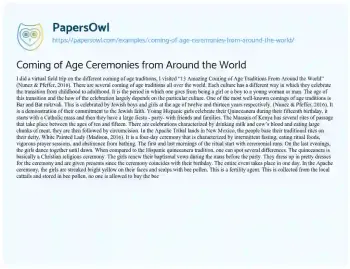 Essay on Coming of Age Ceremonies from Around the World