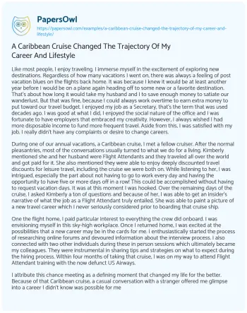 Essay on A Caribbean Cruise Changed the Trajectory of my Career and Lifestyle