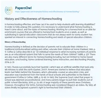 Essay on History and Effectiveness of Homeschooling