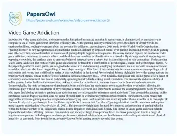 Essay on Video Game Addiction