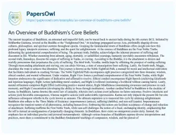 Essay on An Overview of Buddhism’s Core Beliefs