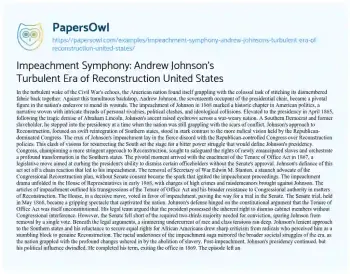 Essay on Impeachment Symphony: Andrew Johnson’s Turbulent Era of Reconstruction United States