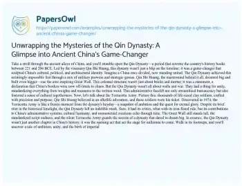 Essay on Unwrapping the Mysteries of the Qin Dynasty: a Glimpse into Ancient China’s Game-Changer