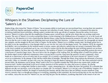 Essay on Whispers in the Shadows: Deciphering the Lure of ‘Salem’s Lot