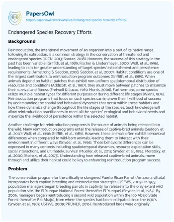 Essay on Endangered Species Recovery Efforts