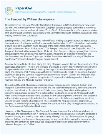 Essay on The Tempest by William Shakespeare