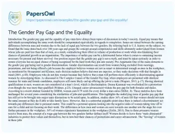 Essay on The Gender Pay Gap and the Equality