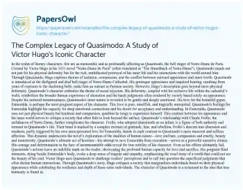 Essay on The Complex Legacy of Quasimodo: a Study of Victor Hugo’s Iconic Character