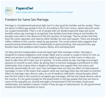 Essay on Freedom for same Sex Marriage