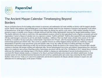 Essay on The Ancient Mayan Calendar: Timekeeping Beyond Borders