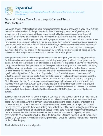 Essay on General Motors One of the Largest Car and Truck Manufacturer