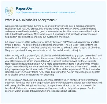 Essay on What is A.A. (Alcoholics Anonymous)?