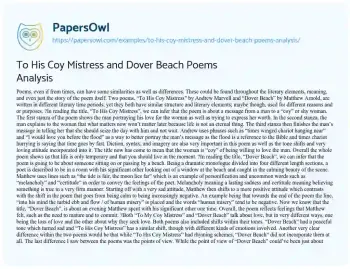 Essay on To his Coy Mistress and Dover Beach Poems Analysis