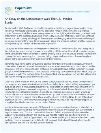 Essay on An Essay on the Unnecessary Wall: the U.S.- Mexico Border