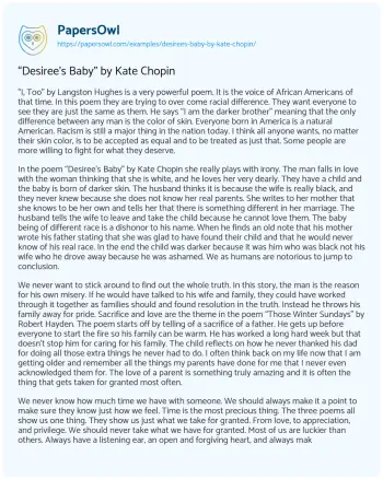 Essay on “Desiree’s Baby” by Kate Chopin