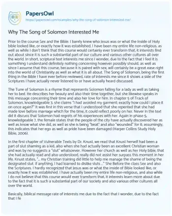 Essay on Why the Song of Solomon Interested me