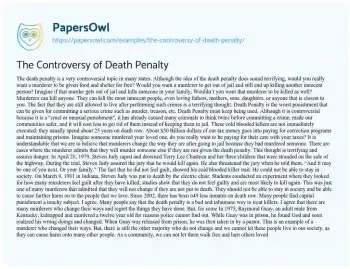 Essay on The Controversy of Death Penalty