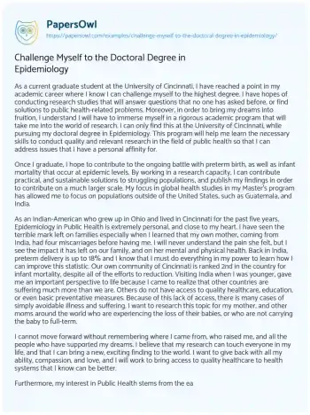 Essay on Challenge myself to the Doctoral Degree in Epidemiology