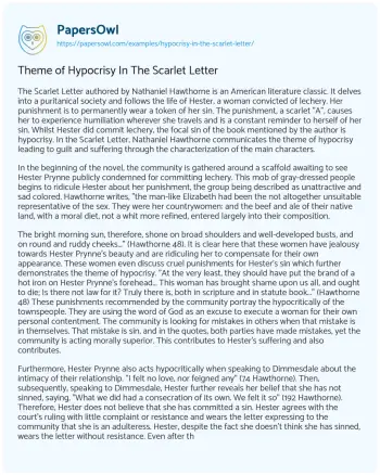 Essay on Theme of Hypocrisy in the Scarlet Letter