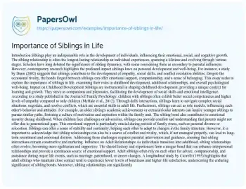 Essay on Importance of Siblings in Life