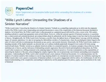 Essay on “Willie Lynch Letter: Unraveling the Shadows of a Sinister Narrative”