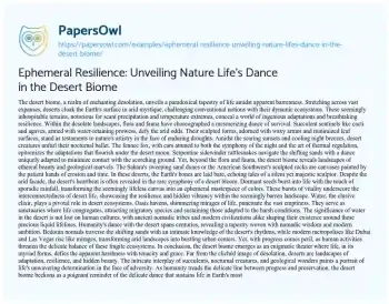 Essay on Ephemeral Resilience: Unveiling Nature Life’s Dance in the Desert Biome