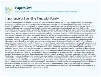 Essay on Importance of Spending Time with Family