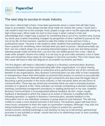 Essay on The Next Step to Success in Music Industry