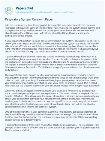 Essay on Respiratory System Research Paper