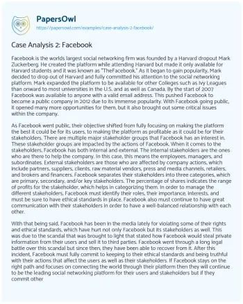 Essay on Case Analysis 2: Facebook