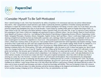 Essay on I Consider myself to be Self-Motivated