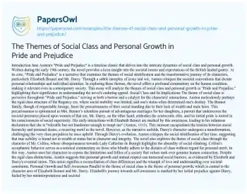 Essay on The Themes of Social Class and Personal Growth in Pride and Prejudice