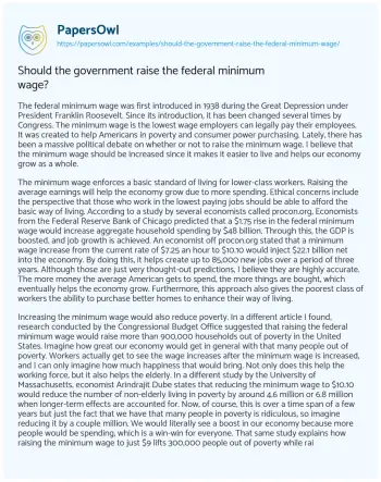 Essay on Should the Government Raise the Federal Minimum Wage?