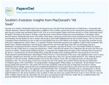 Essay on Southie’s Evolution: Insights from MacDonald’s “All Souls”